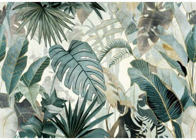 Фототапет с ботанични листа в зелено и злато